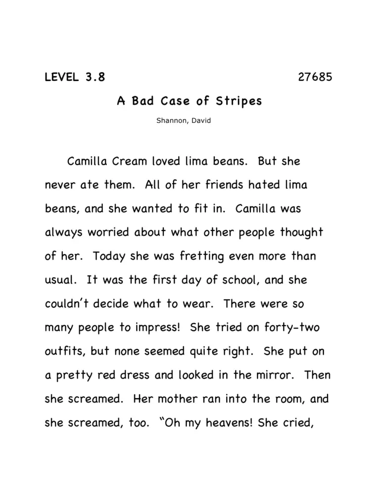 A Bad Case Of Stripes Text